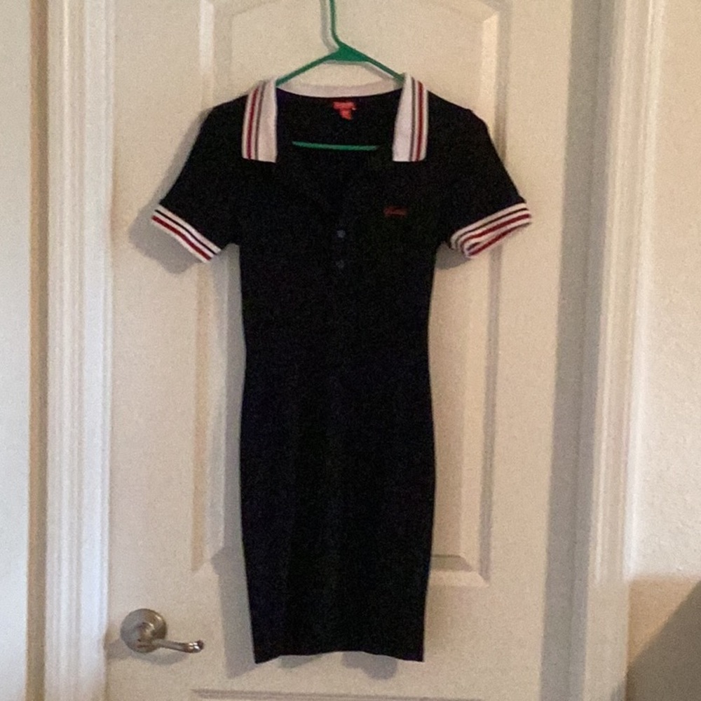 Black Polo Dress with Striped Collar